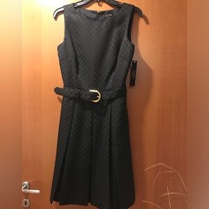 Tahari ASL Black Sleeveless Belted A-Line Dress, size 4, NWT